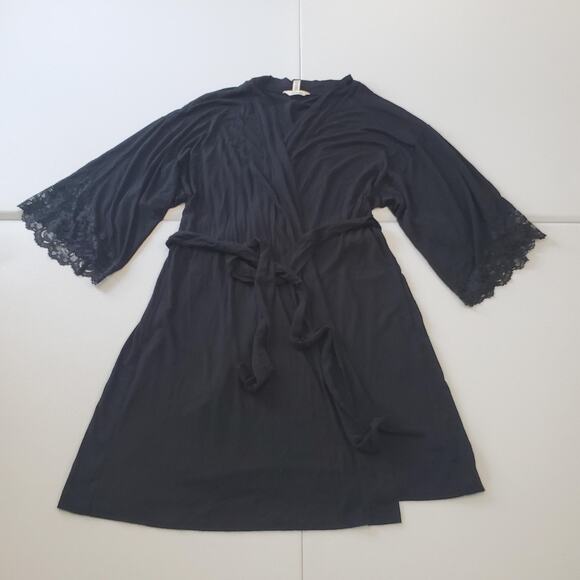 Soma Cool Nights Robe Womens Small Medium Black Lace Trim Sleepwear - Picture 1 of 7